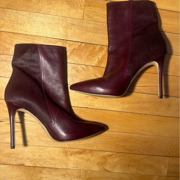 NEW MICHAEL KORS Burgundy heeled booties leather and calf fur 8.5 *READ - Picture 2 of 6